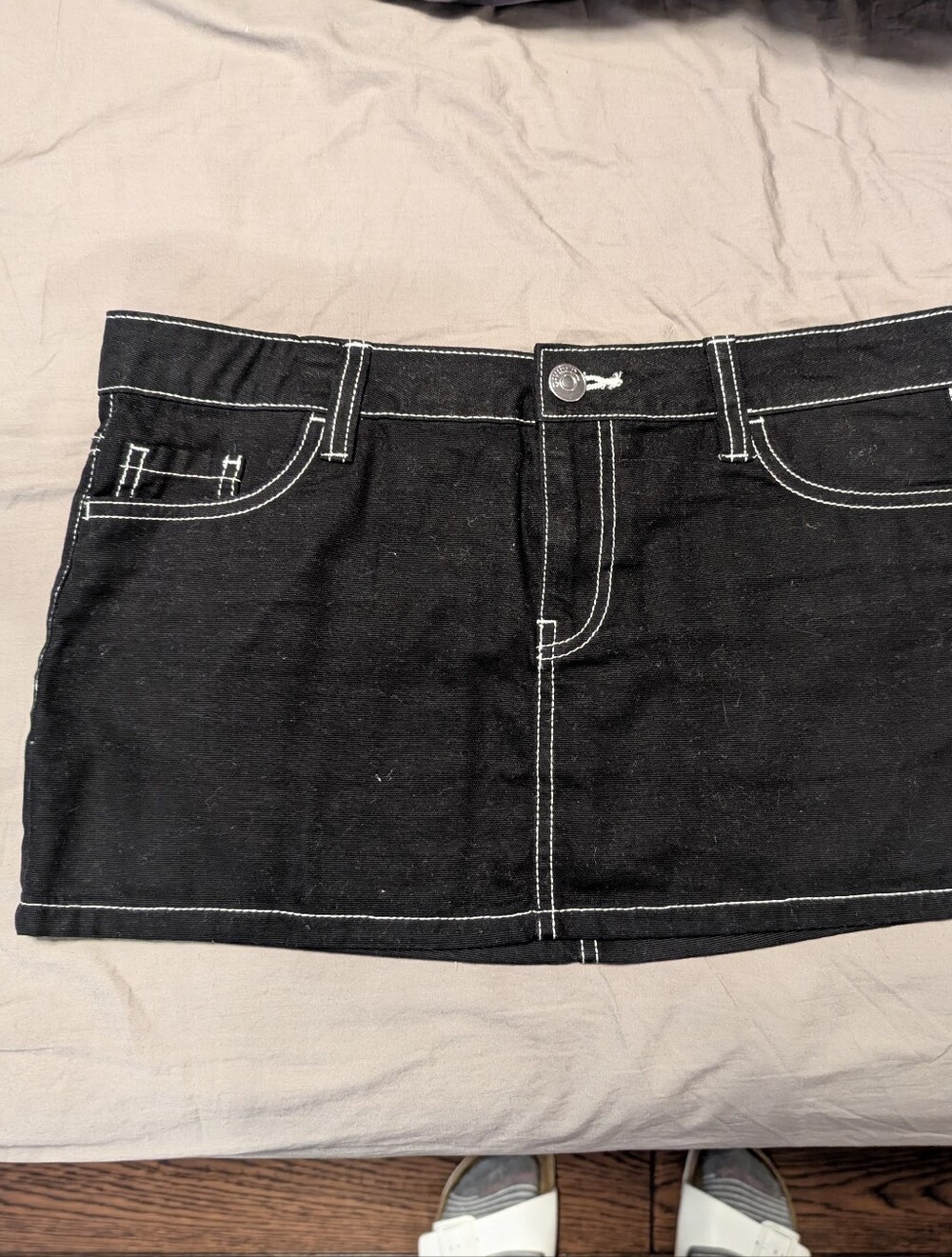H&M Divided Black Denim Mini Skirt with White Topstitching